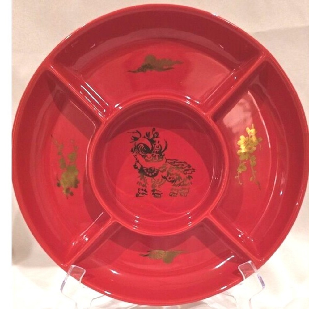 New Year Sectioned‎ Serving Bowl Red/Gold 11".  31oz Stoneware Lunar New Year